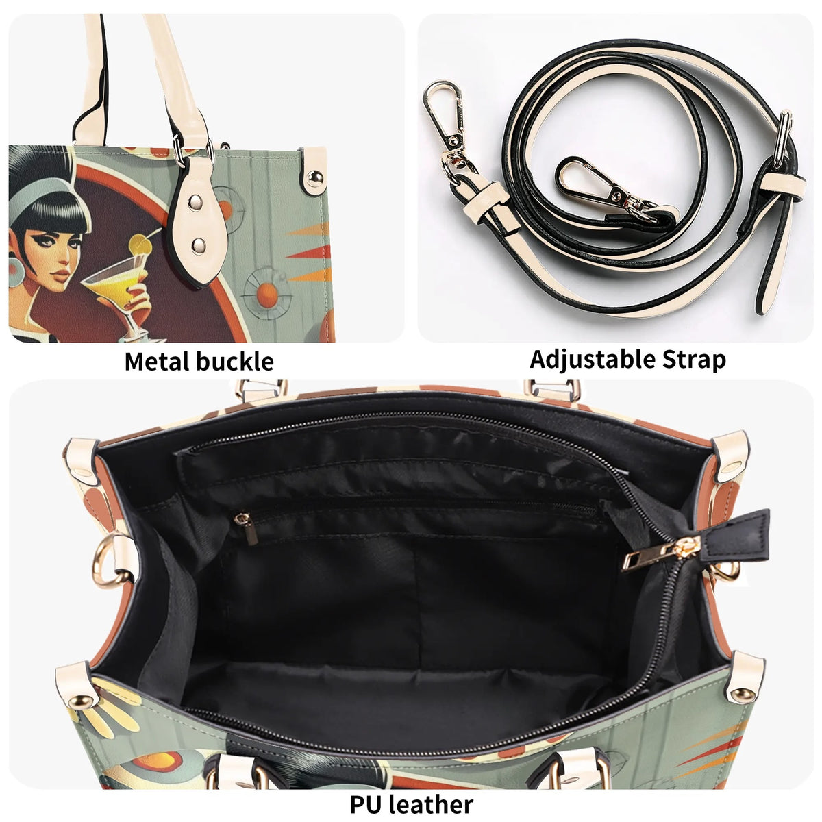 Mod 60s Gal, Retro Mid Century Modern Kitschy Handbag, Shoulder Reversible Purse - Mid Century Modern Gal