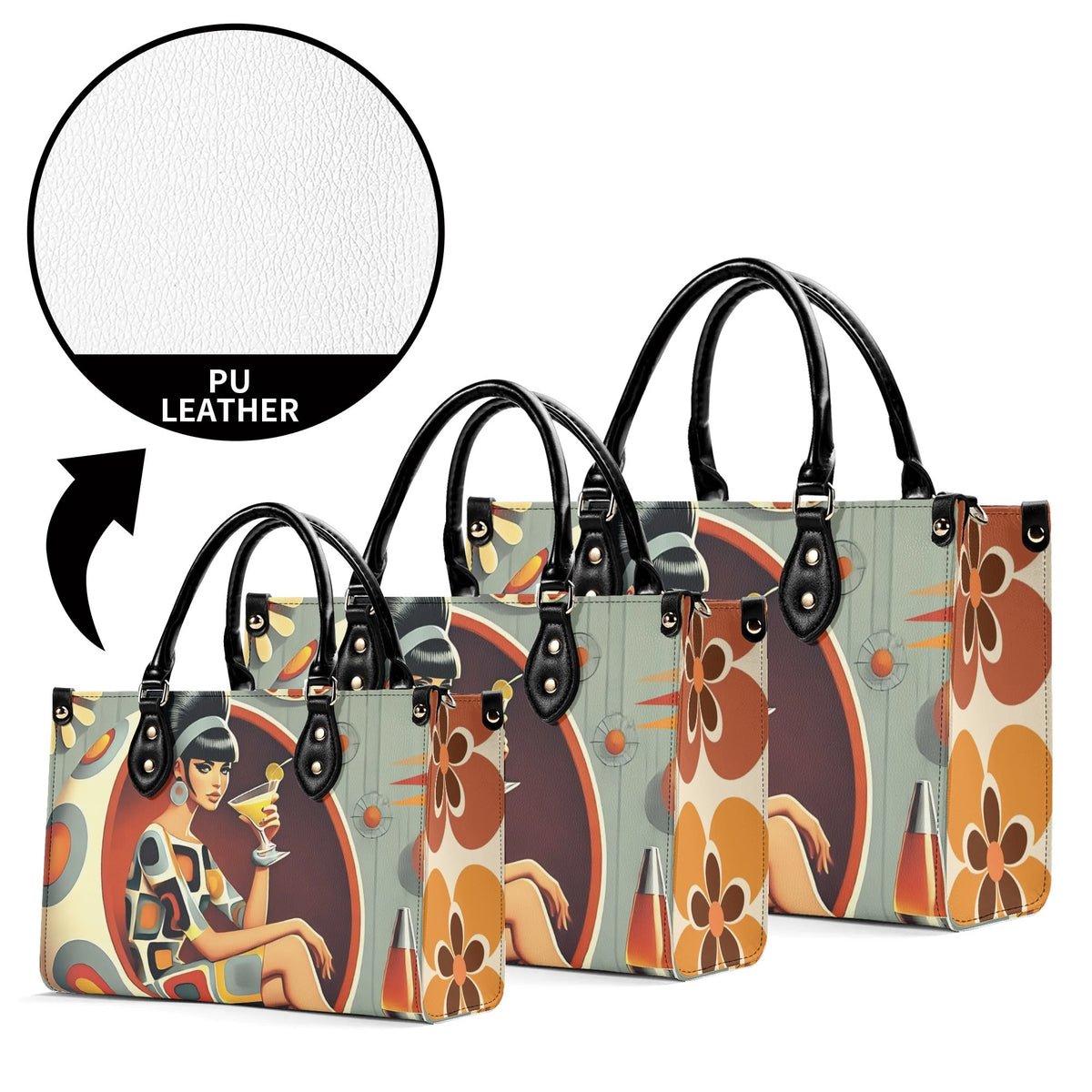 Mod 60s Gal, Retro Mid Century Modern Kitschy Handbag, Shoulder Reversible Purse - Mid Century Modern Gal