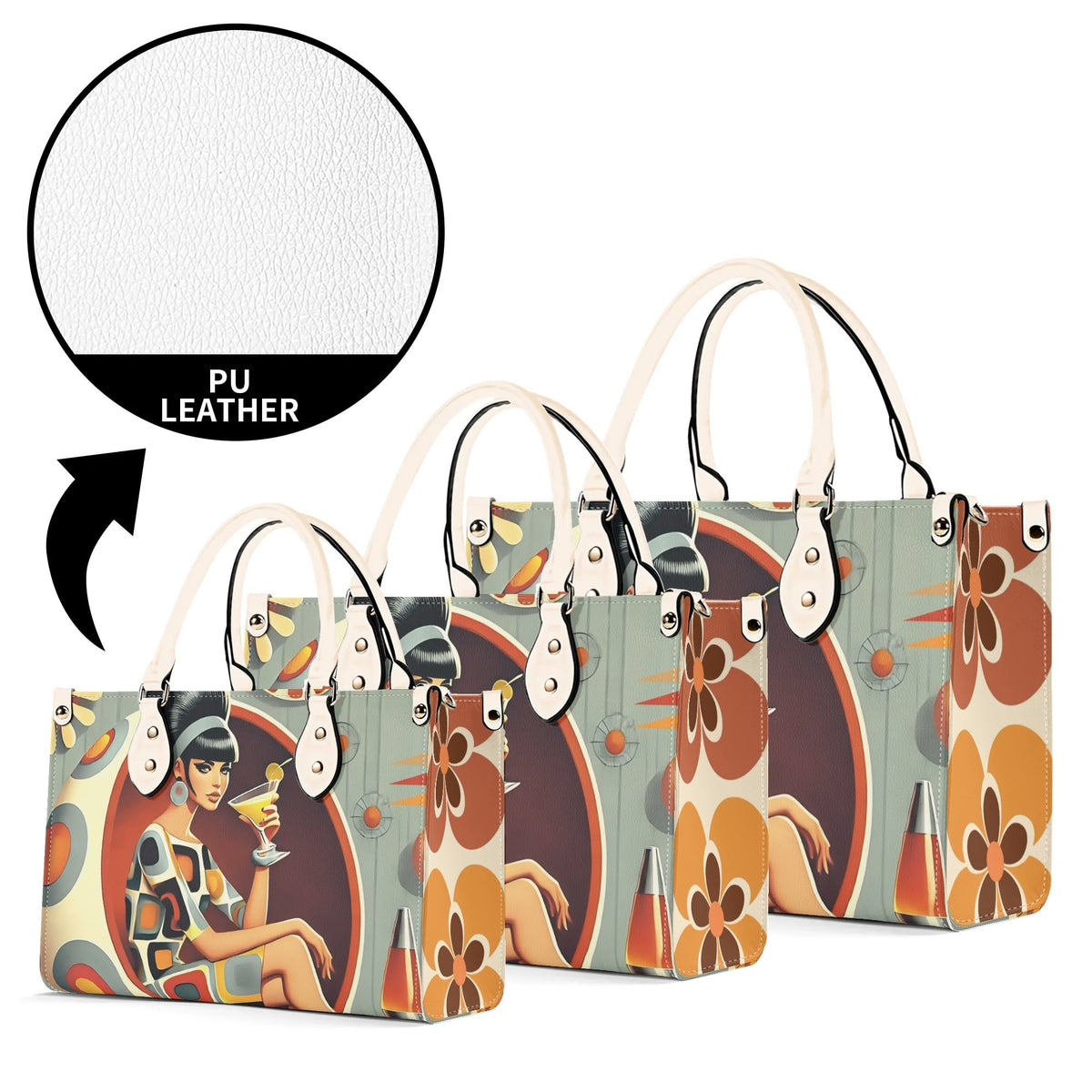 Mod 60s Gal, Retro Mid Century Modern Kitschy Handbag, Shoulder Reversible Purse - Mid Century Modern Gal