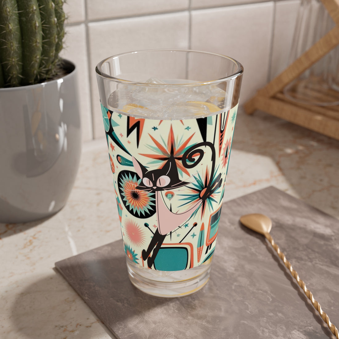 Atomic Space Kittie, Mid Century Modern Barware, 50s Style Drinkware