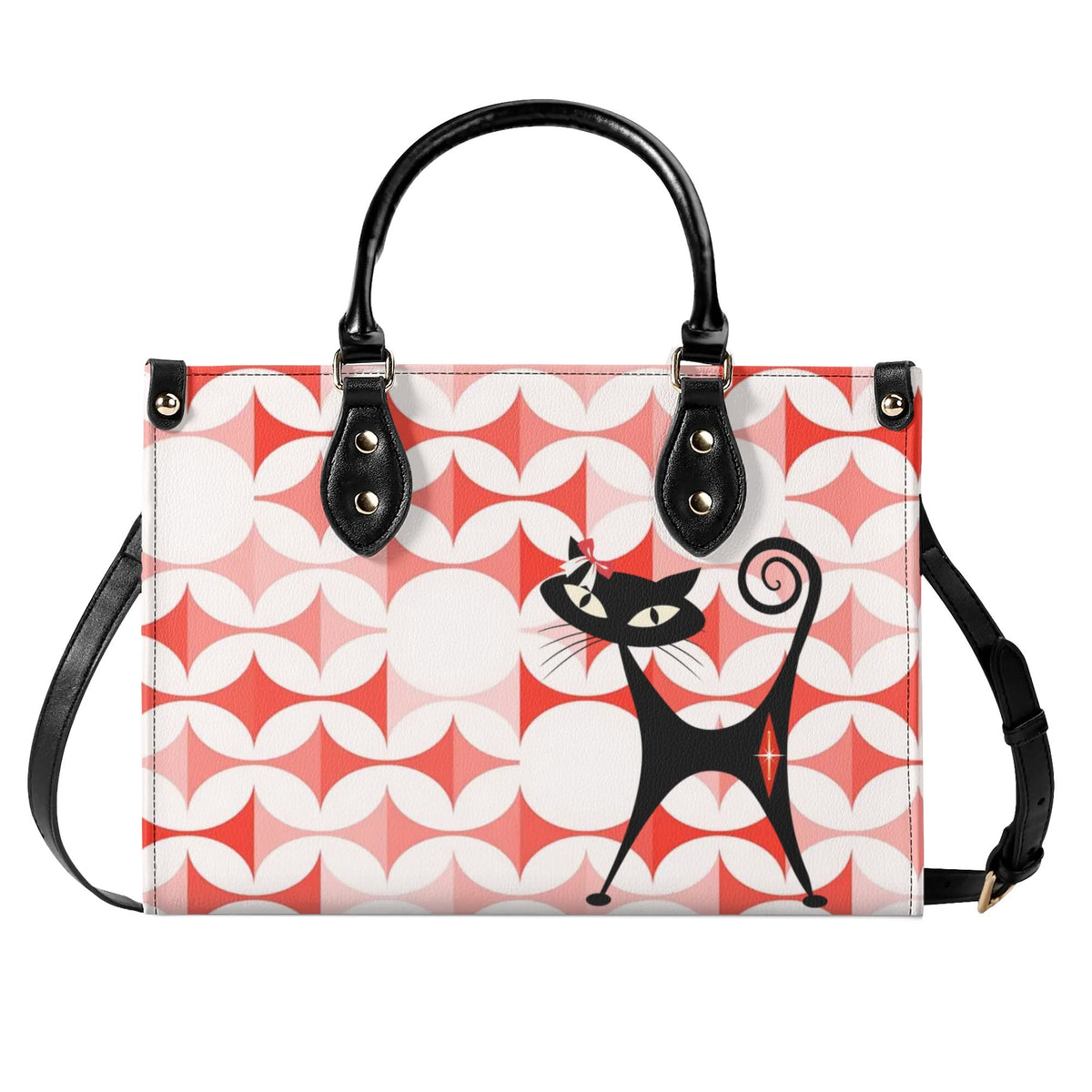 Atomic Cat Handbag, Kitschy Cat With Couquette Bow, Scandi Designed Funky Fun Shoulder Bag - Mid Century Modern Gal