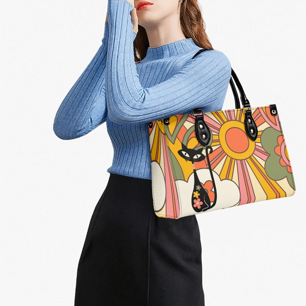 1970s Groovy Handbag, Atomic Kitty, Flower Power Hip Chic Trendy Kitsch Shoulder Bag - Mid Century Modern Gal
