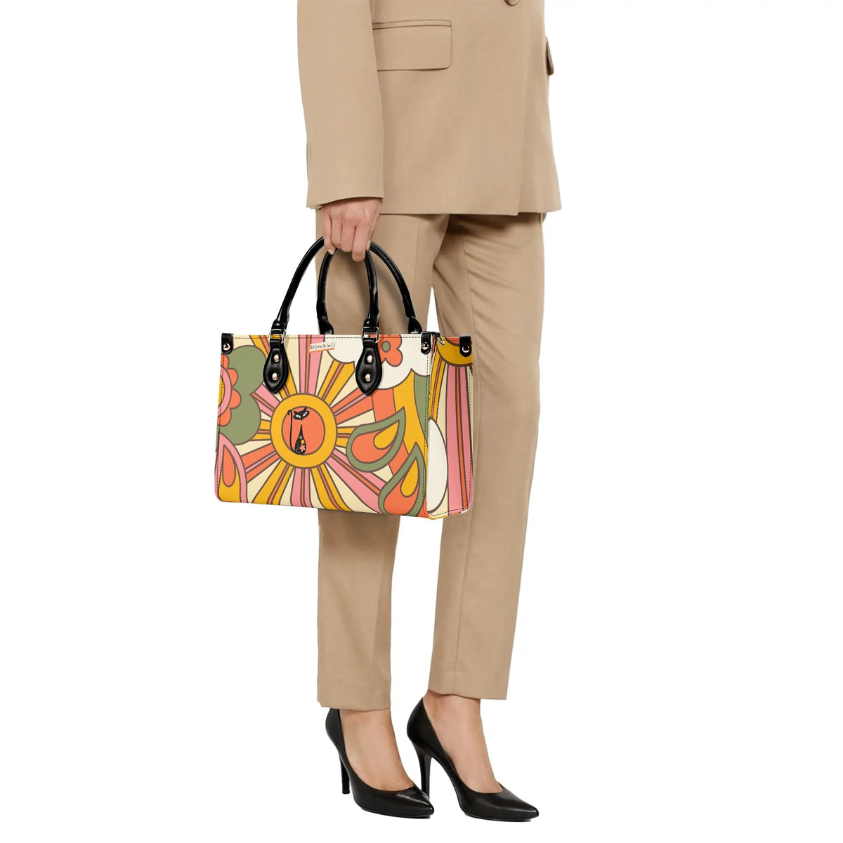 1970s Groovy Handbag, Atomic Kitty, Flower Power Hip Chic Trendy Kitsch Shoulder Bag - Mid Century Modern Gal