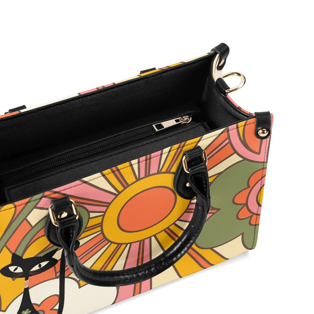 1970s Groovy Handbag, Atomic Kitty, Flower Power Hip Chic Trendy Kitsch Shoulder Bag - Mid Century Modern Gal