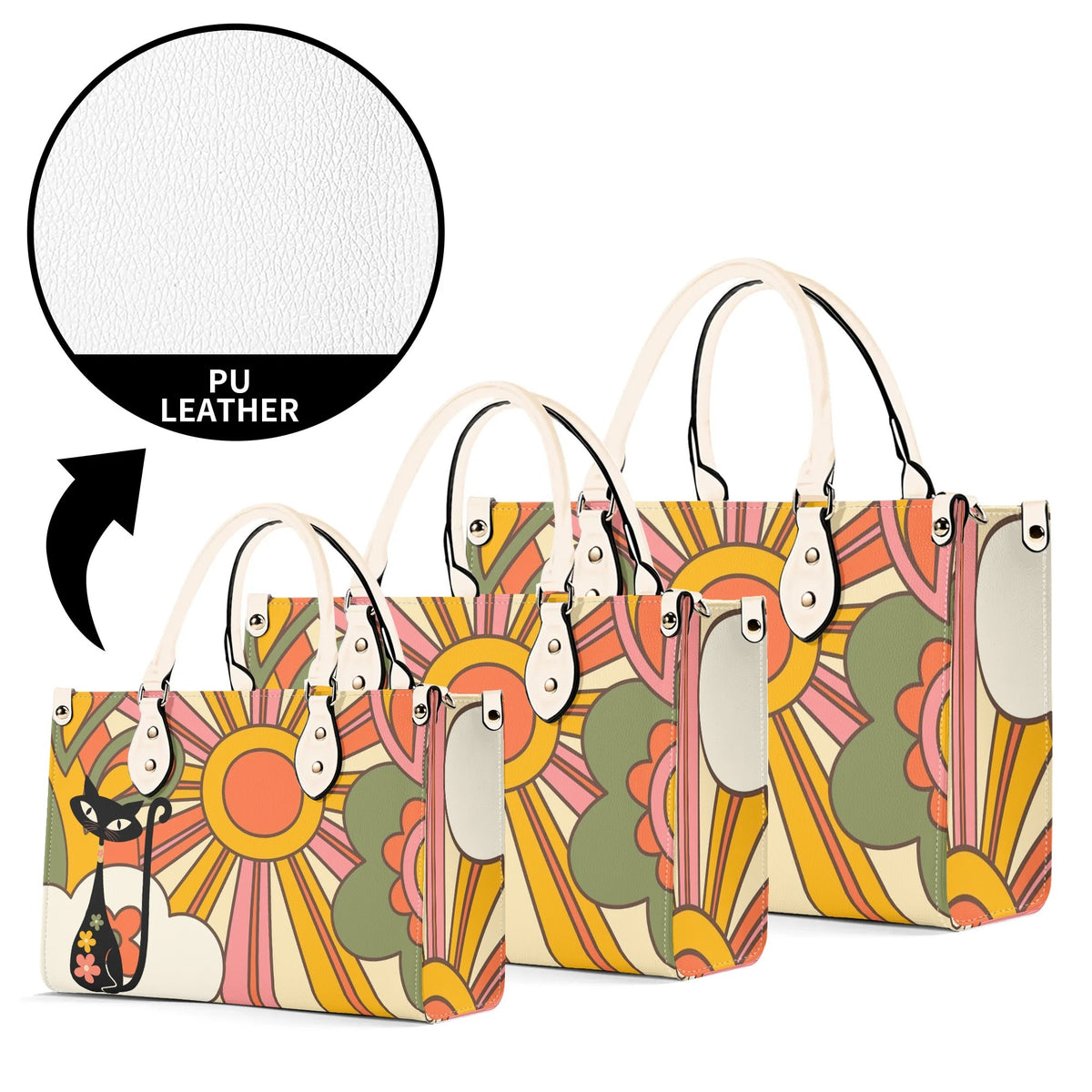1970s Groovy Handbag, Atomic Kitty, Flower Power Hip Chic Trendy Kitsch Shoulder Bag - Mid Century Modern Gal