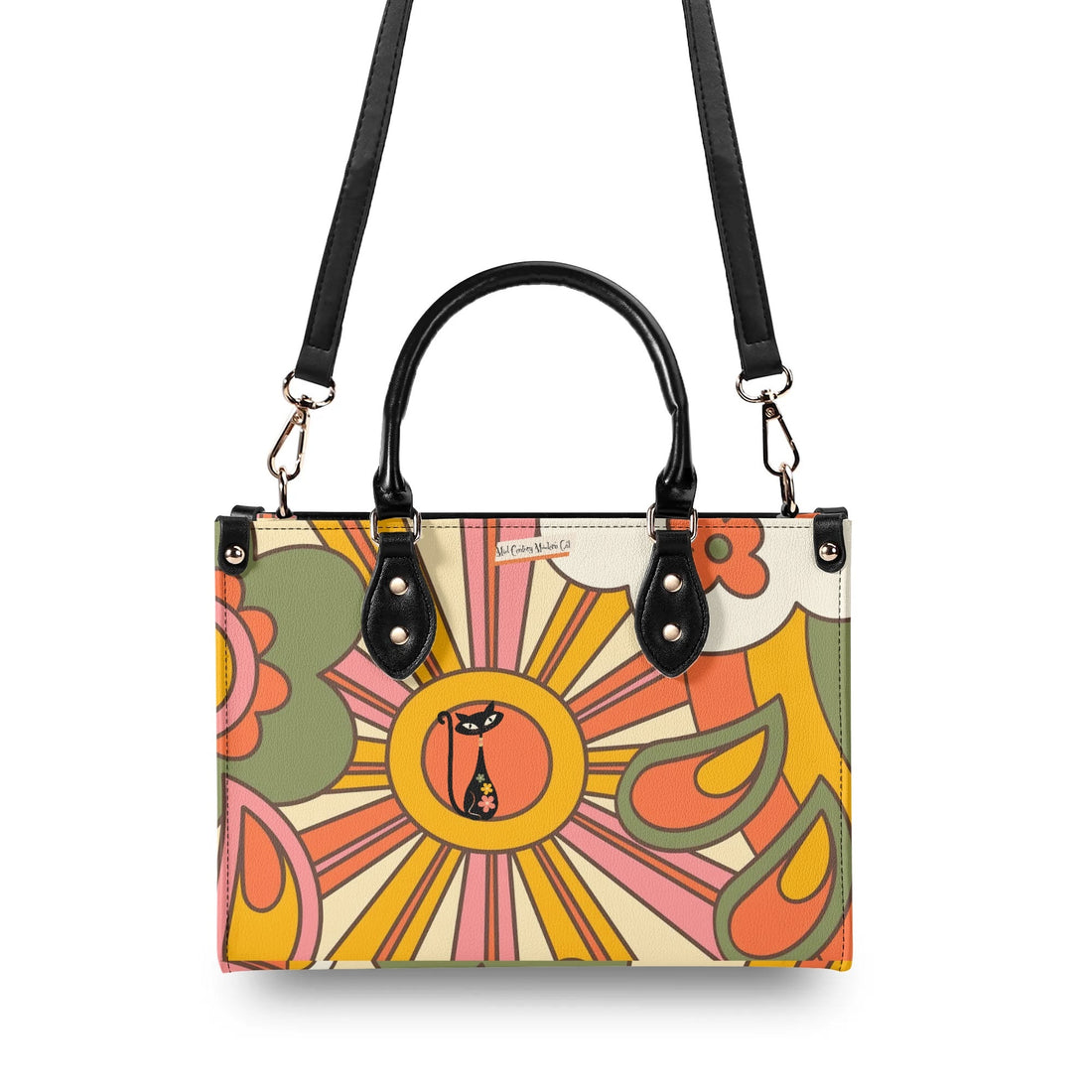 1970s Groovy Handbag, Atomic Kitty, Flower Power Hip Chic Trendy Kitsch Shoulder Bag - Mid Century Modern Gal