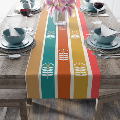 Retro Summer Scandinavian Boho Floral Table Runner - Mid Century Modern Gal