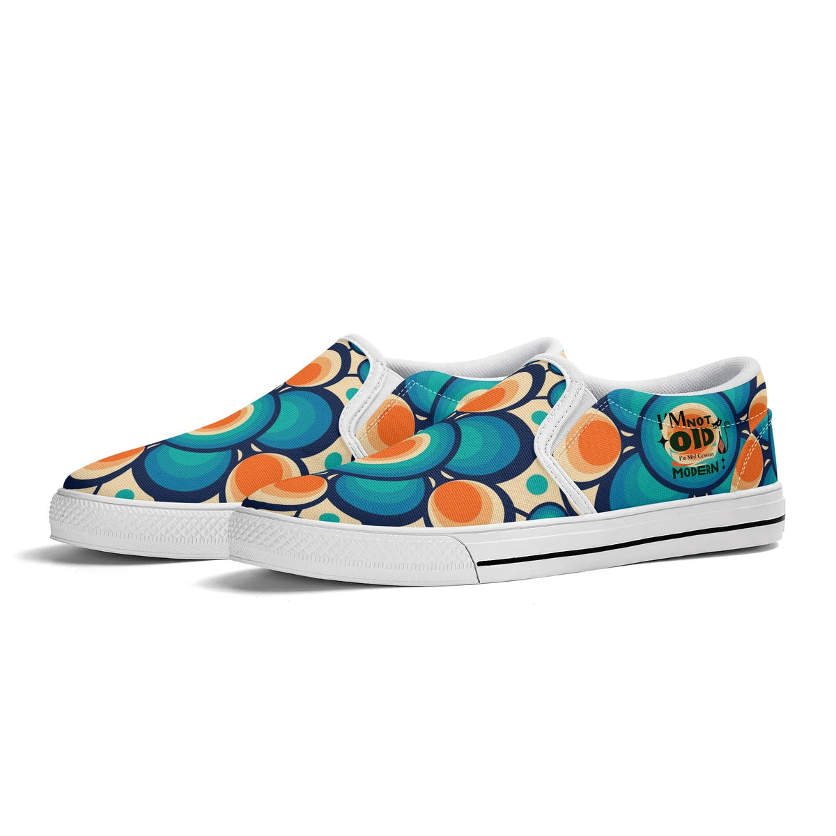 Retro Groovy Mod Canvas Loafer Shoes, Orange, Blue, Im Not Old, Im Mid Century Modern - Mid Century Modern Gal