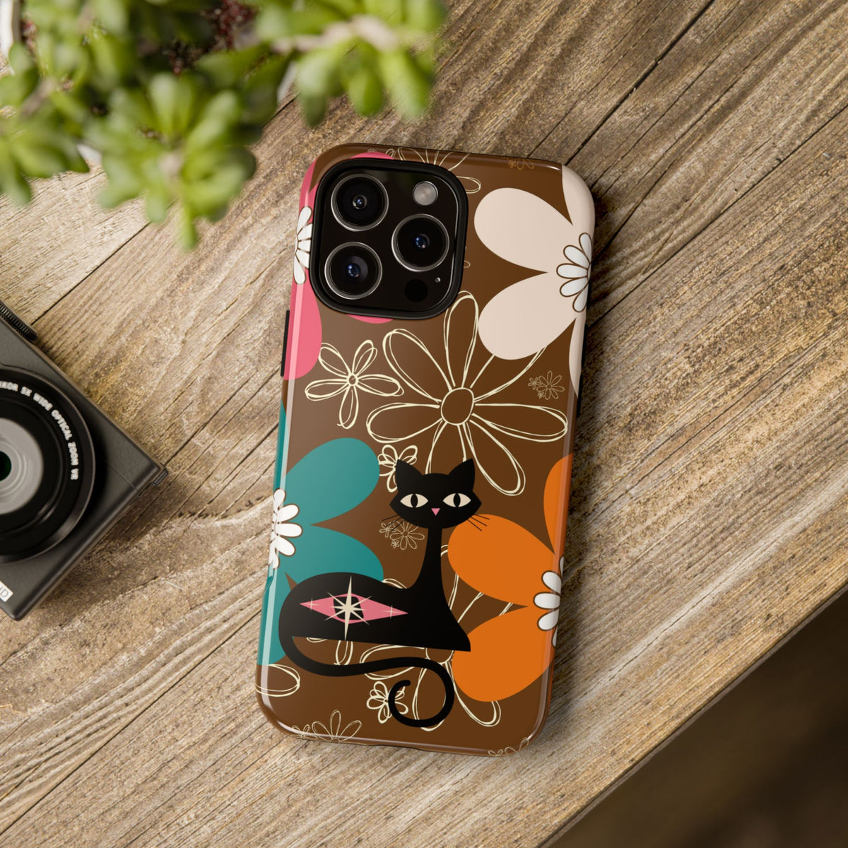 Atomic Cat Retro 70s Vibe Flower Power Tough Cases: Cute Floral and Cat Phone Case for Cat Lovers