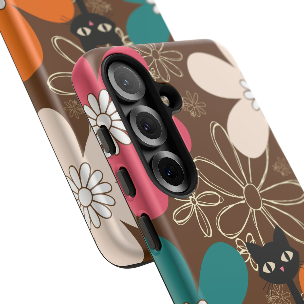 Atomic Cat Retro 70s Vibe Flower Power Tough Cases: Cute Floral and Cat Phone Case for Cat Lovers