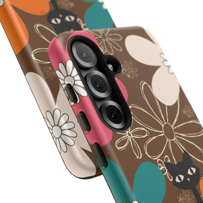 Atomic Cat Retro 70s Vibe Flower Power Tough Cases: Cute Floral and Cat Phone Case for Cat Lovers
