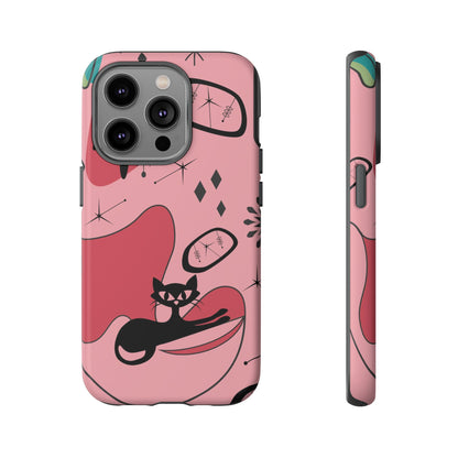 Atomic Cat, Pink Mid Century Modern, Egg Chair, Space Cat Tough Phone Case