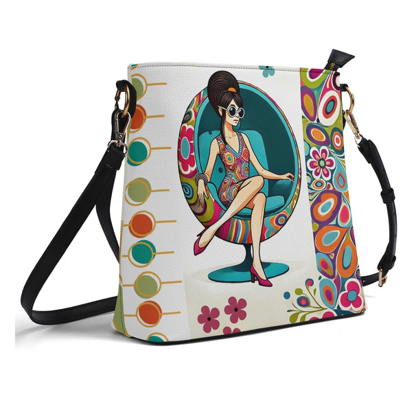 60s Mid Mod Shoulder Bag, Bucket Bag, Hippie Chick Funky Purse