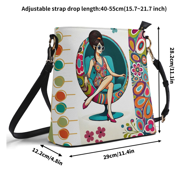 60s Mid Mod Shoulder Bag, Bucket Bag, Hippie Chick Funky Purse