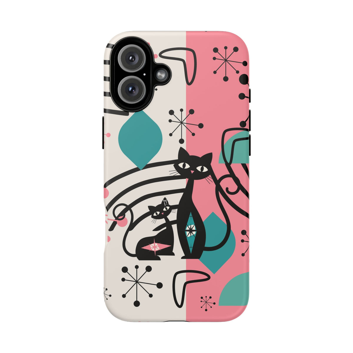 Mid Mod Atomic Cat Boomerang Starburst, Pink, Black Kitschy Stylish Cat Phone Case: Modern Design for Cat Lovers