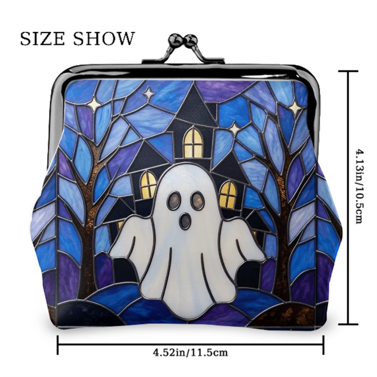 Halloween Stained Glass Style Ghost Haunted House Coin Purse