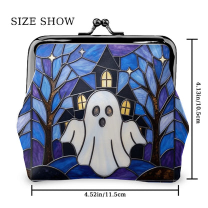 Halloween Stained Glass Style Ghost Haunted House Coin Purse