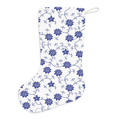 Chinoiserie Christmas Stocking, Blue, White Willow, Scrolling Floral, Whimsical, Mod Chinoiserie Holiday Collections