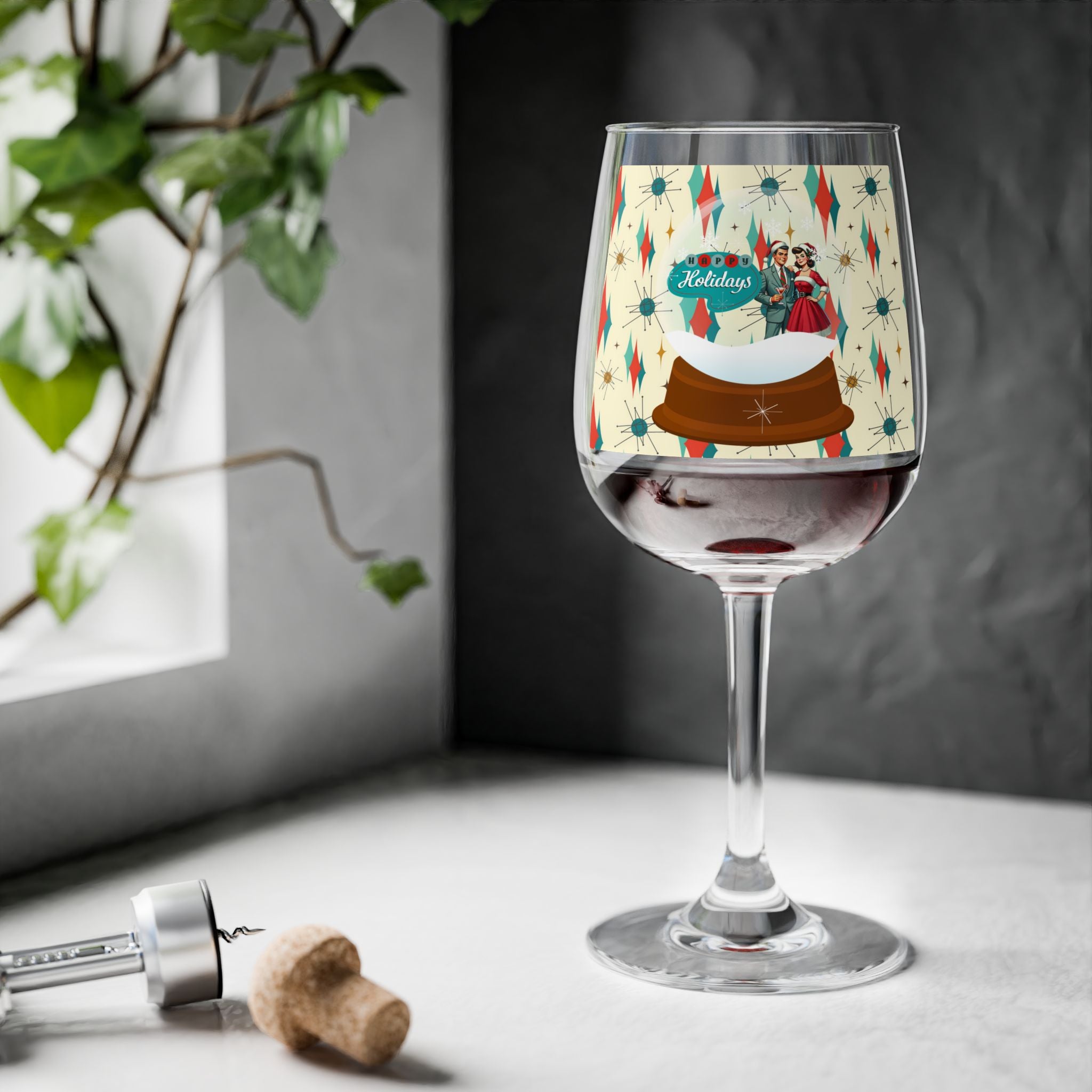 Mid Century Modern Christmas Kitsch Wine Glass