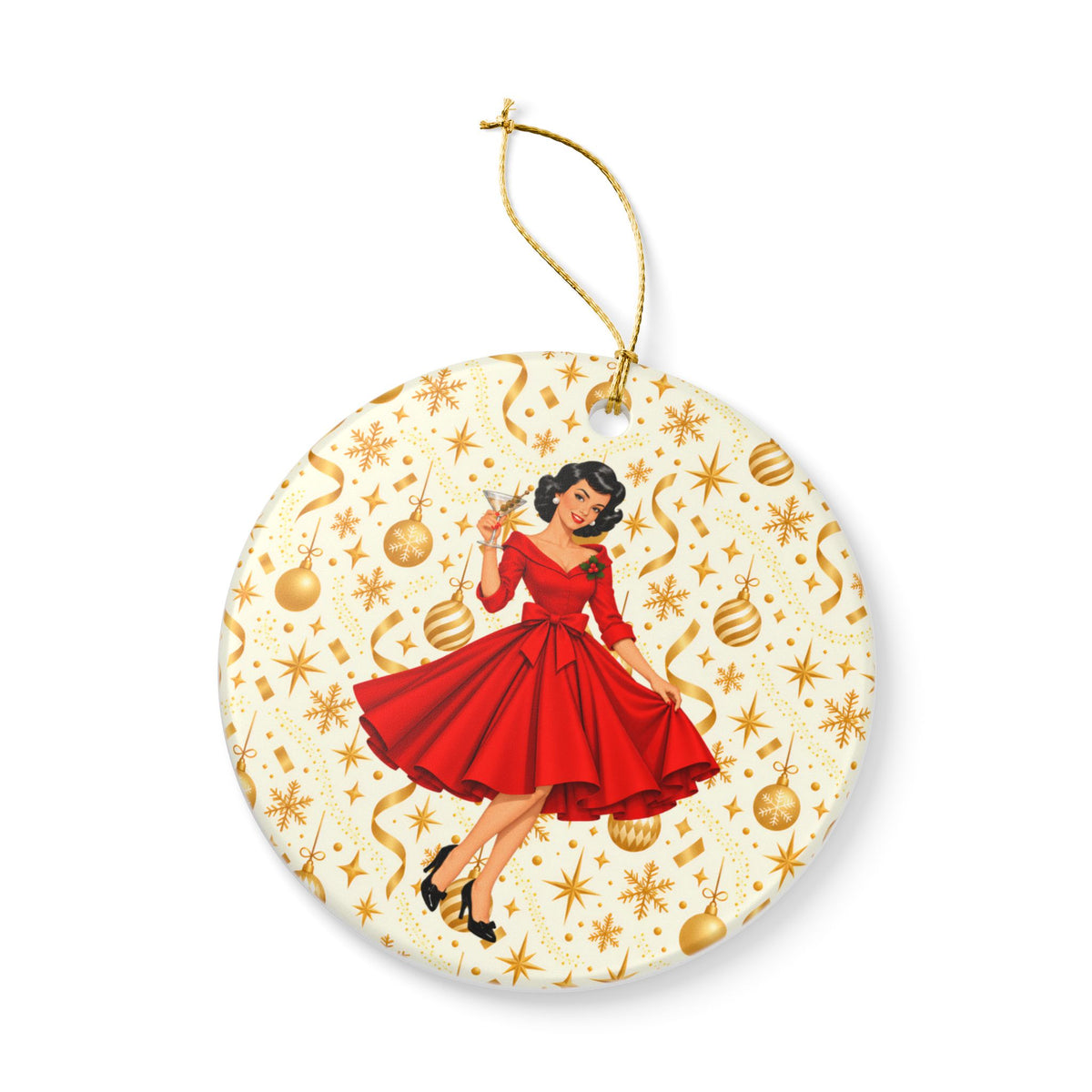 Mid Century Modern Christmas Martini Gal Ceramic Christmas Tree Ornament