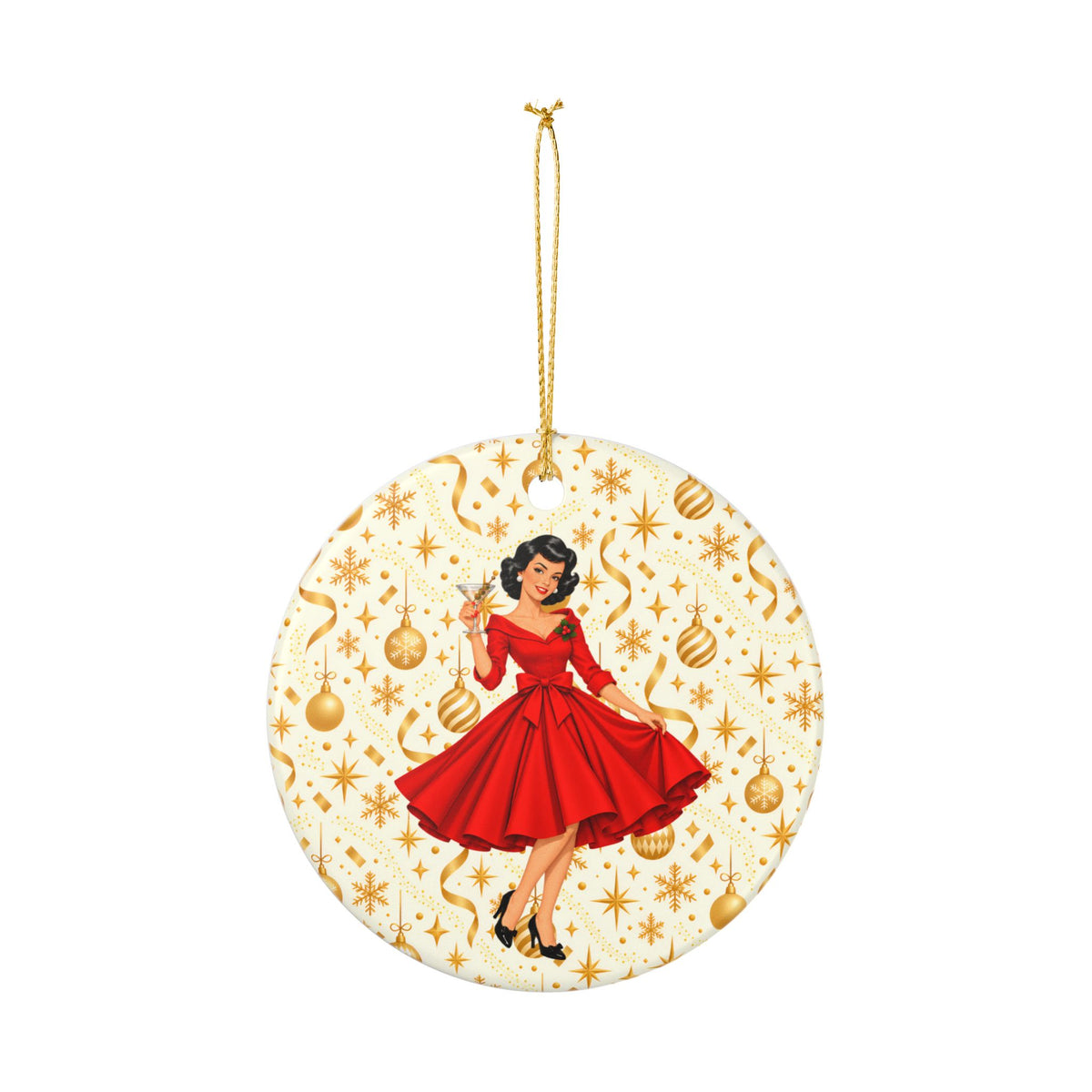 Mid Century Modern Christmas Martini Gal Ceramic Christmas Tree Ornament
