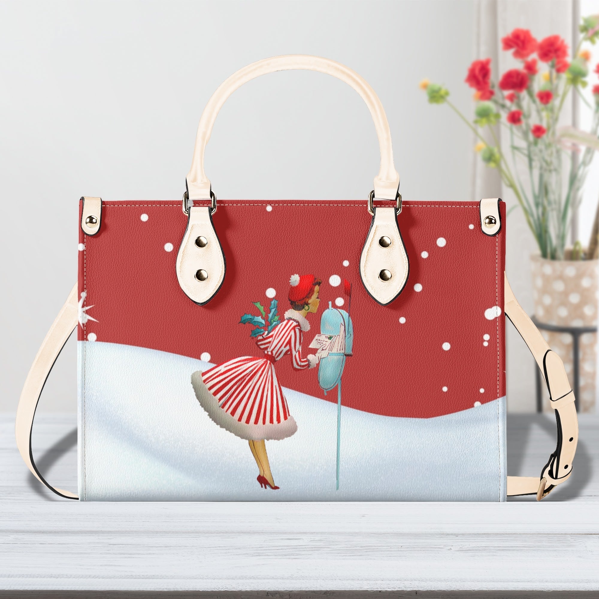 Winter Floral Shoulder Bag Purse Holiday on sale Christmas tote handbag