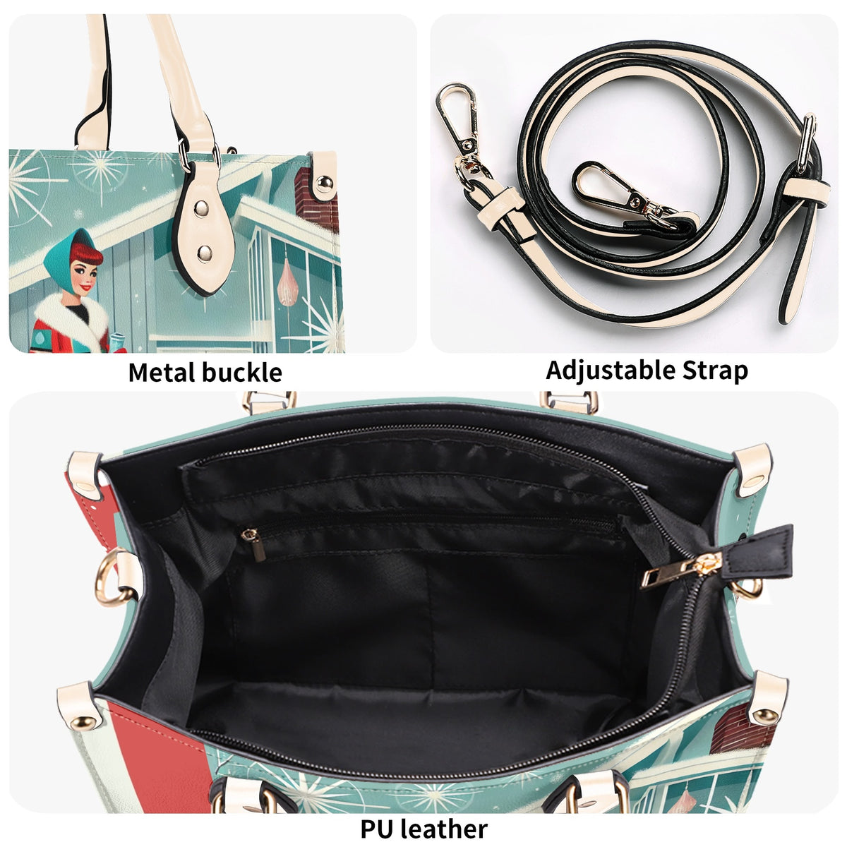 Atomic Cat, Mod Gal Winter Seasonal Handbag, Shoulder Bag Hip Trendy Apparel For The Season - Mid Century Modern Gal