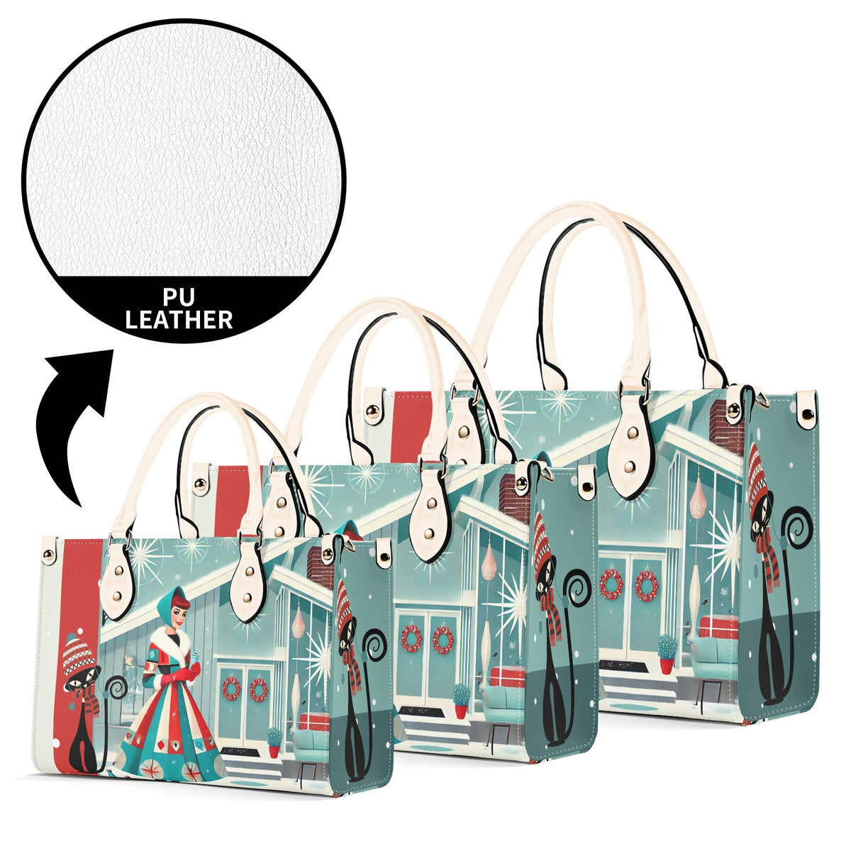 Atomic Cat, Mod Gal Winter Seasonal Handbag, Shoulder Bag Hip Trendy Apparel For The Season - Mid Century Modern Gal