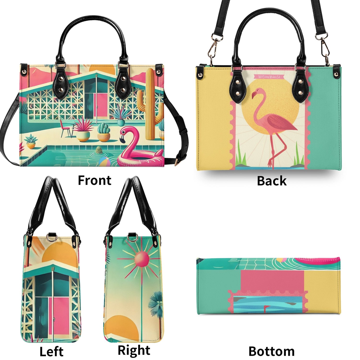 Mid Century Modern Gal Signature Palm Spring Cali Kitschy Flamingo Handbag - Mid Century Modern Gal