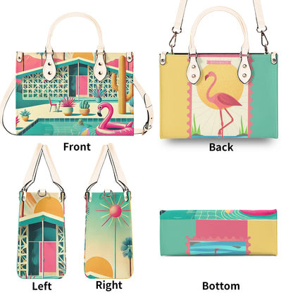 Mid Century Modern Gal Signature Palm Spring Cali Kitschy Flamingo Handbag - Mid Century Modern Gal
