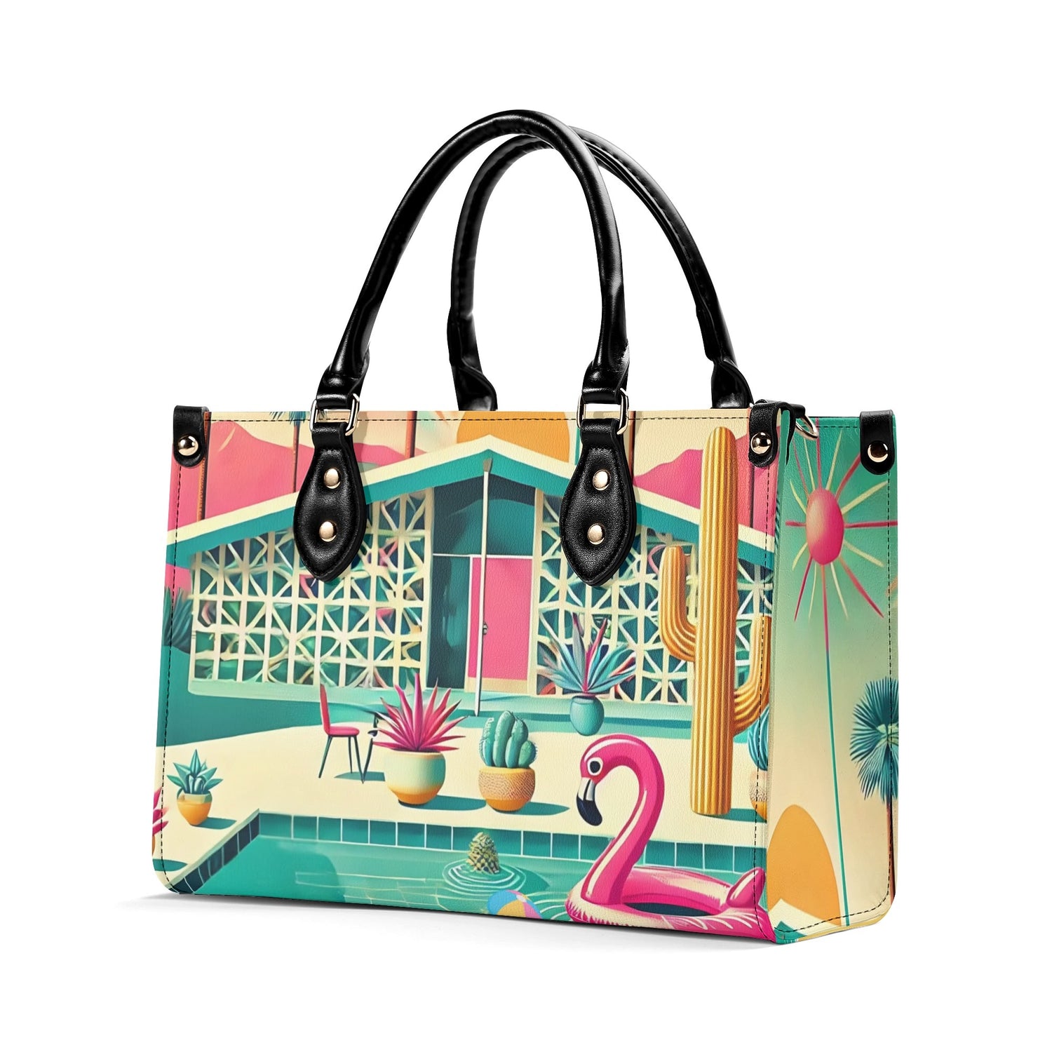 Mid Century Modern Gal Signature Palm Spring Cali Kitschy Flamingo Handbag - Mid Century Modern Gal