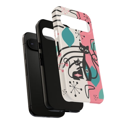 Mid Mod Atomic Cat Boomerang Starburst, Pink, Black Kitschy Stylish Cat Phone Case: Modern Design for Cat Lovers