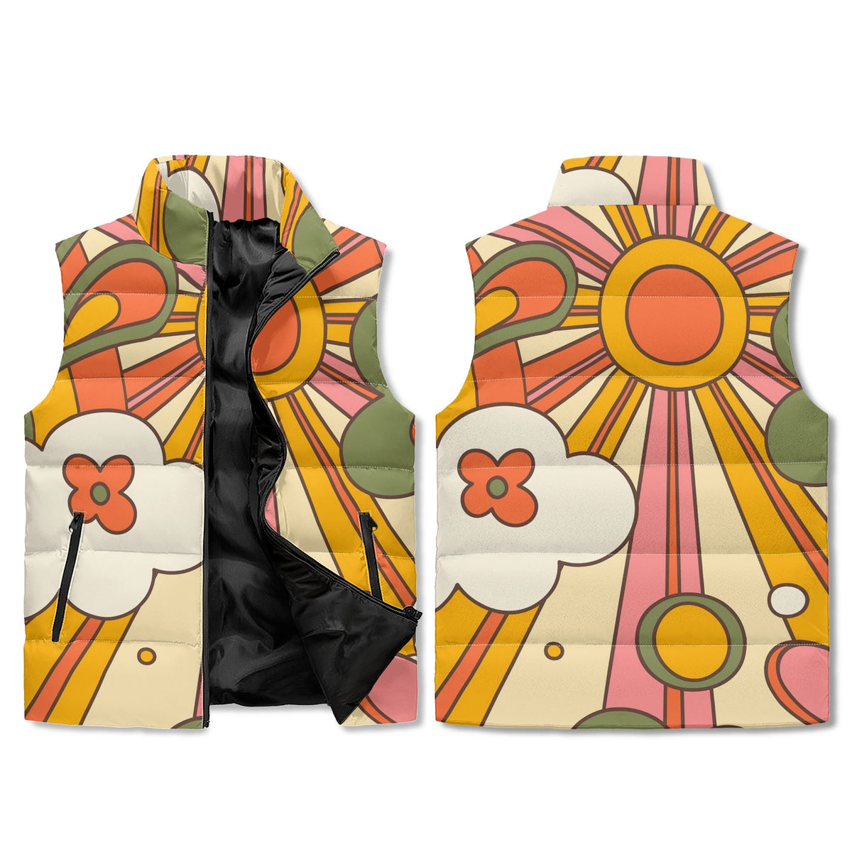 Retro Groovy 70s Style Trendy Funky Puffer Vest, Unisex Sizing - Mid Century Modern Gal