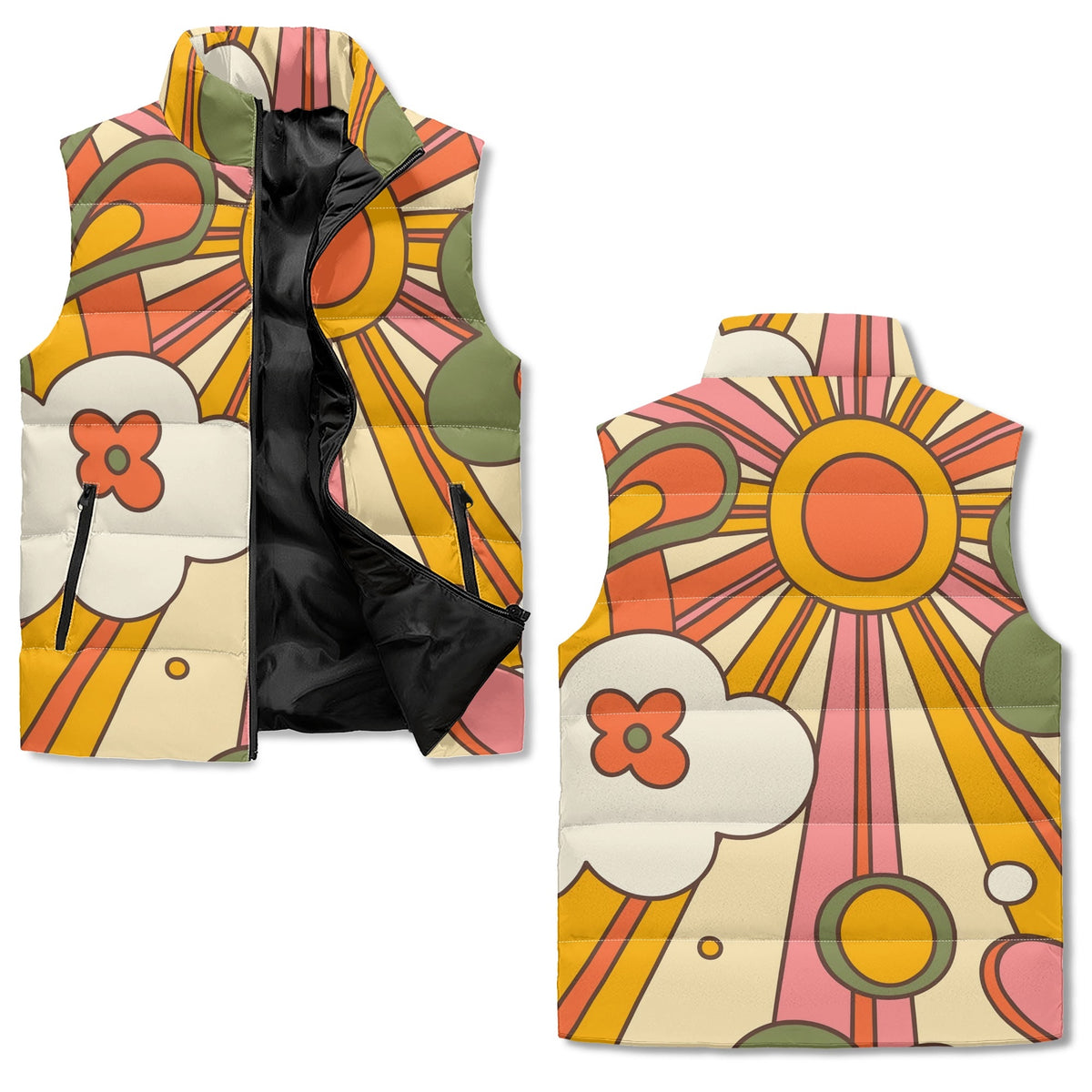 Retro Groovy 70s Style Trendy Funky Puffer Vest, Unisex Sizing - Mid Century Modern Gal