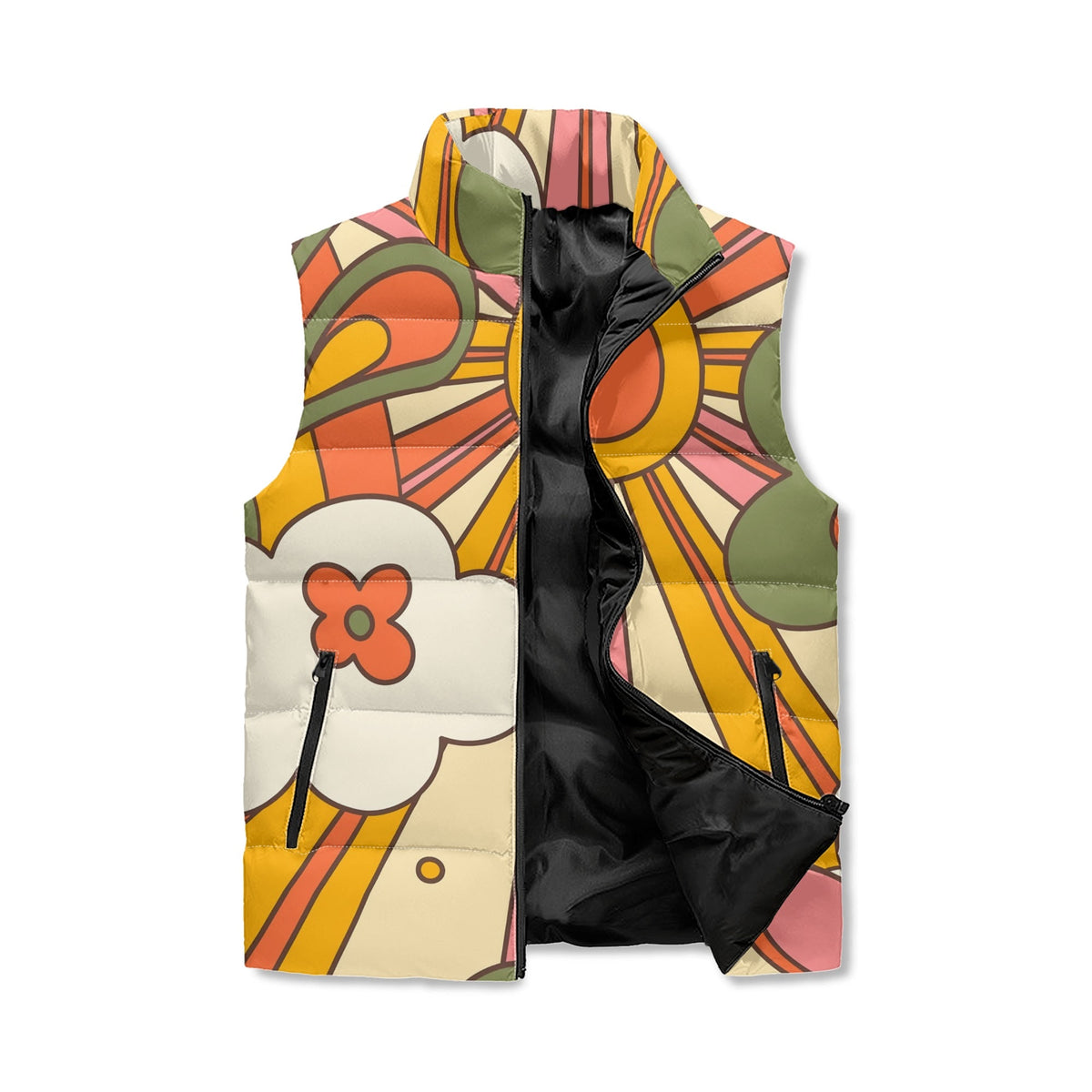 Retro Groovy 70s Style Trendy Funky Puffer Vest, Unisex Sizing - Mid Century Modern Gal