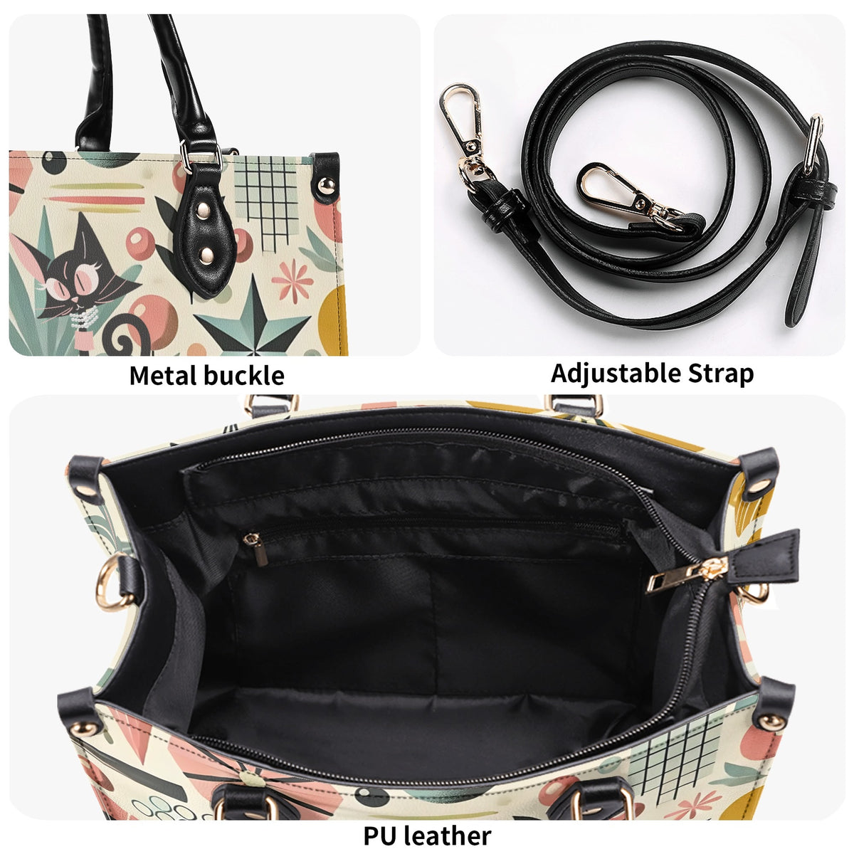 Mid Century Modern Gal Signature Atomic Cat, Atomic Kitschy Handbag, Shoulder Bag - Mid Century Modern Gal