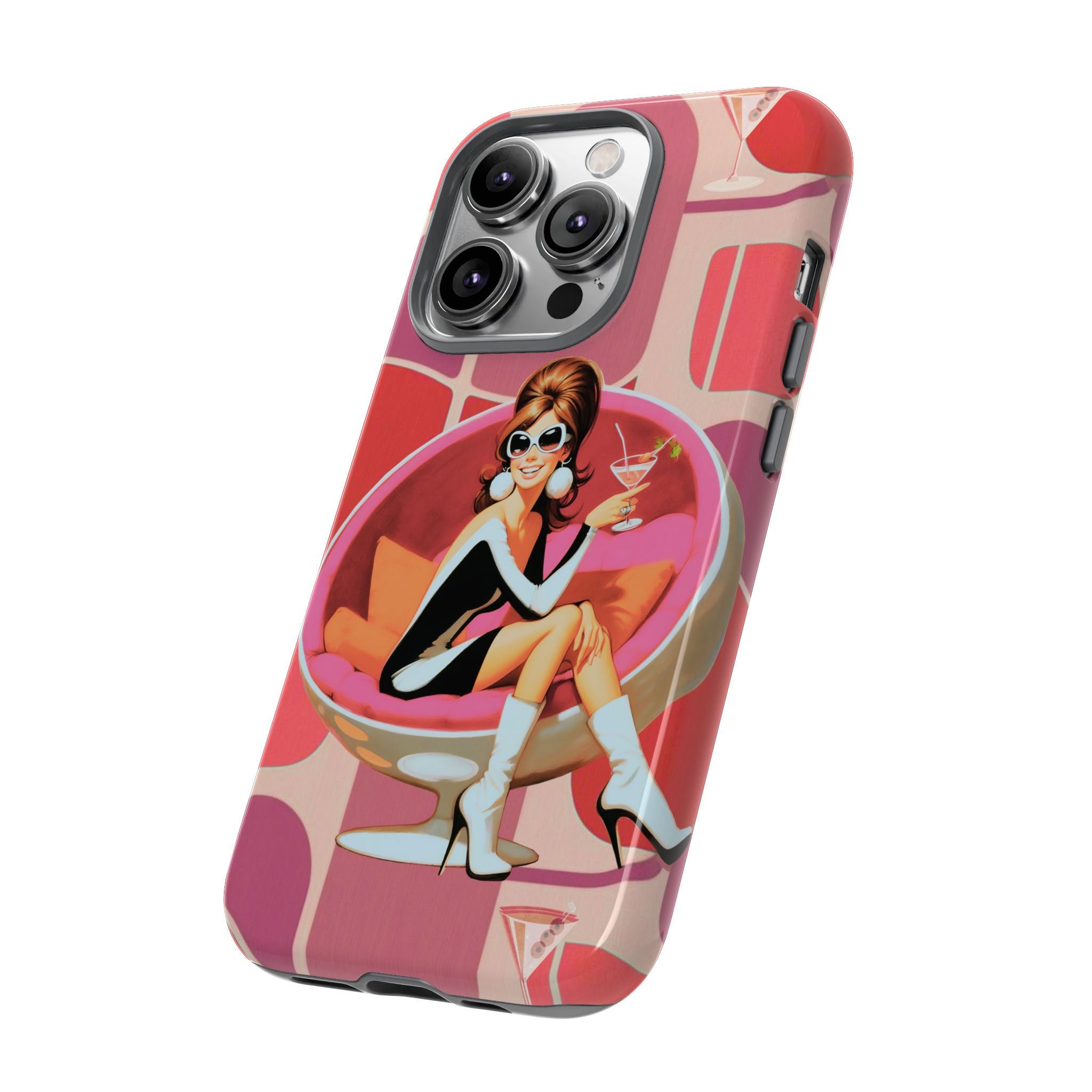 Mid Mod 60s Mod Gal, Kick Back Enjoy, Retro Chic Phone Case with Cocktail Design