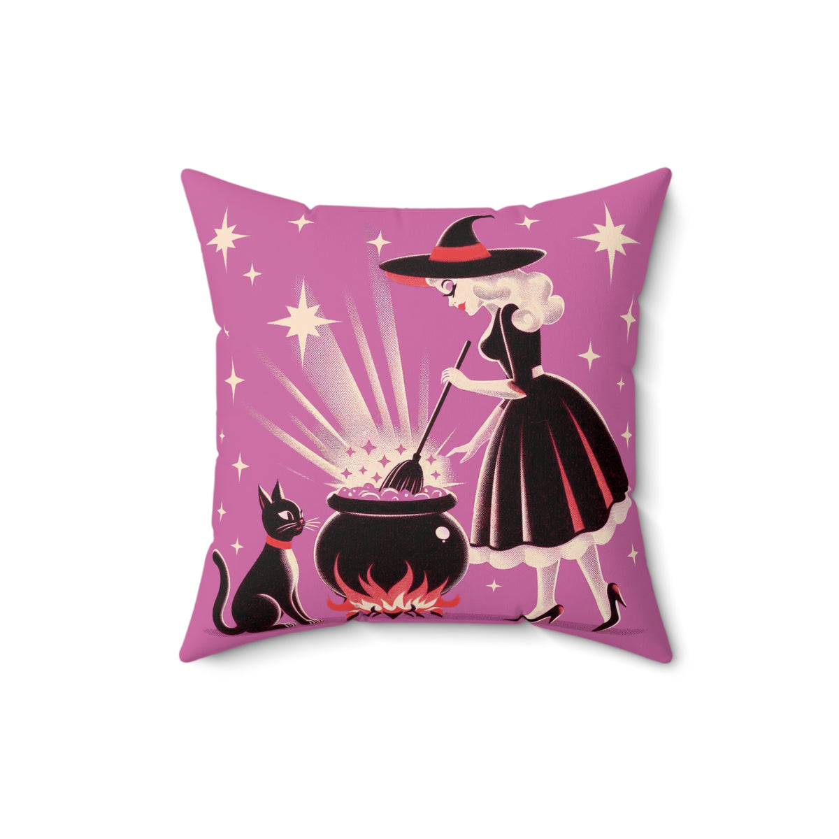 Witch's Brew Mid Century Modern Halloween Gothic Pink Pillow Cover and Insert - Mid Century Modern Gal