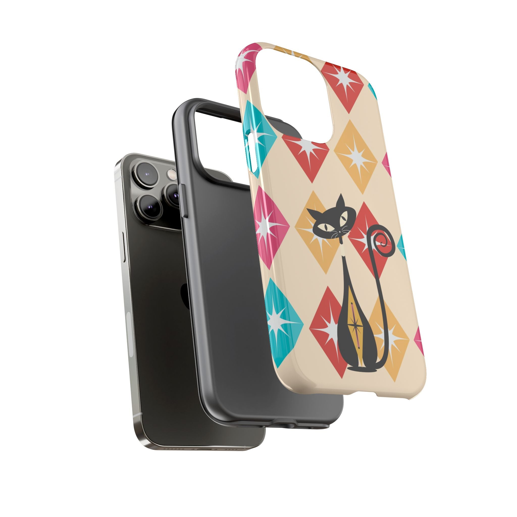 Mid Century Modern Atomic Cat, Atomic 50s Diamonds Retro Phone Tough Cases