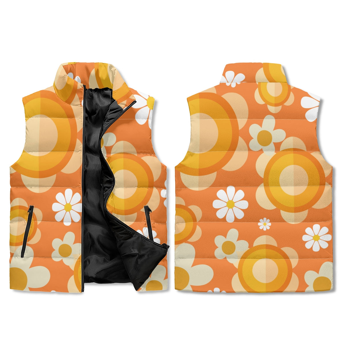 Retro Orange Yellow Groovy Mod Puffer Jacket - Mid Century Modern Gal