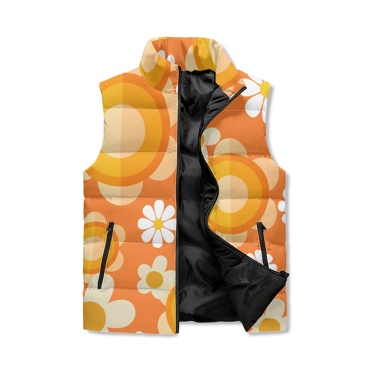 Retro Orange Yellow Groovy Mod Puffer Jacket - Mid Century Modern Gal