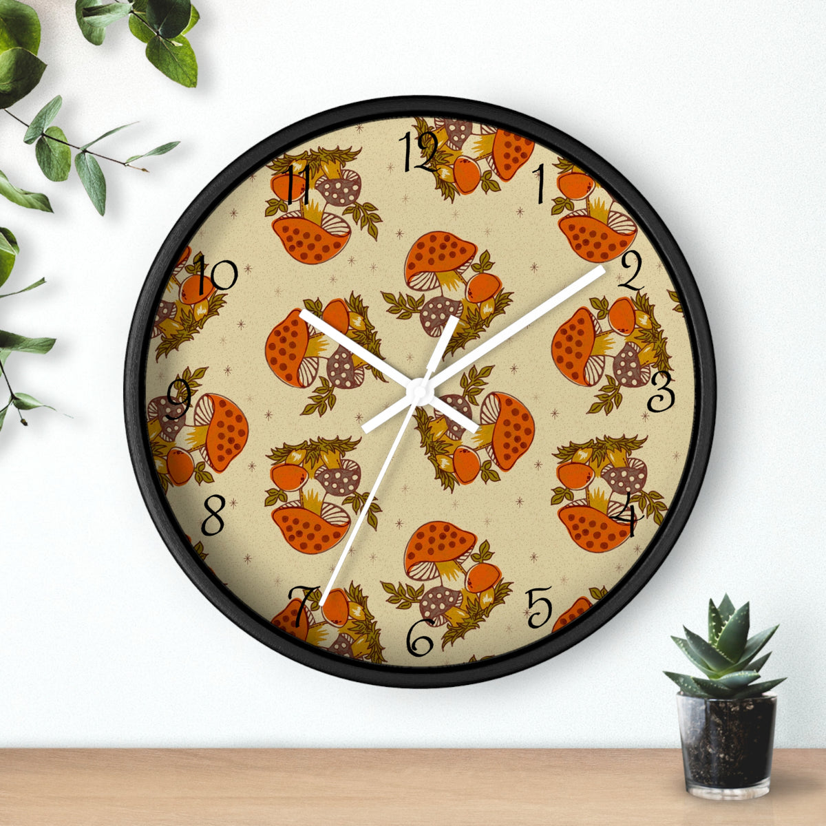 Merry Mushroom 70's Vintage Inspired Retro Orange, Brown, Groovy Mod Wall Clock - Mid Century Modern Gal