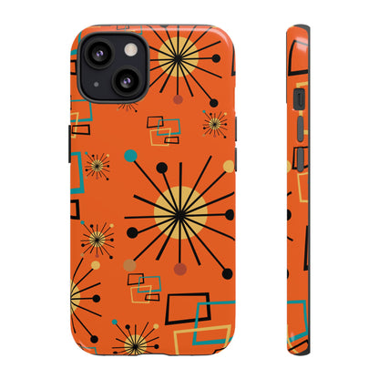 Mid Century Modern Sinatra Orange, Starburst, Geometric Funky Fun Tough Phone Case - Mid Century Modern Gal