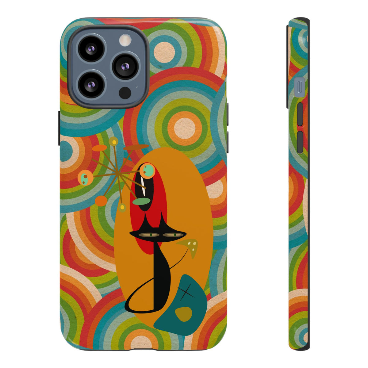 Atomic Cat, Retro 70's Pattern, MCM Smart Phone Tough Phone Case - Mid Century Modern Gal