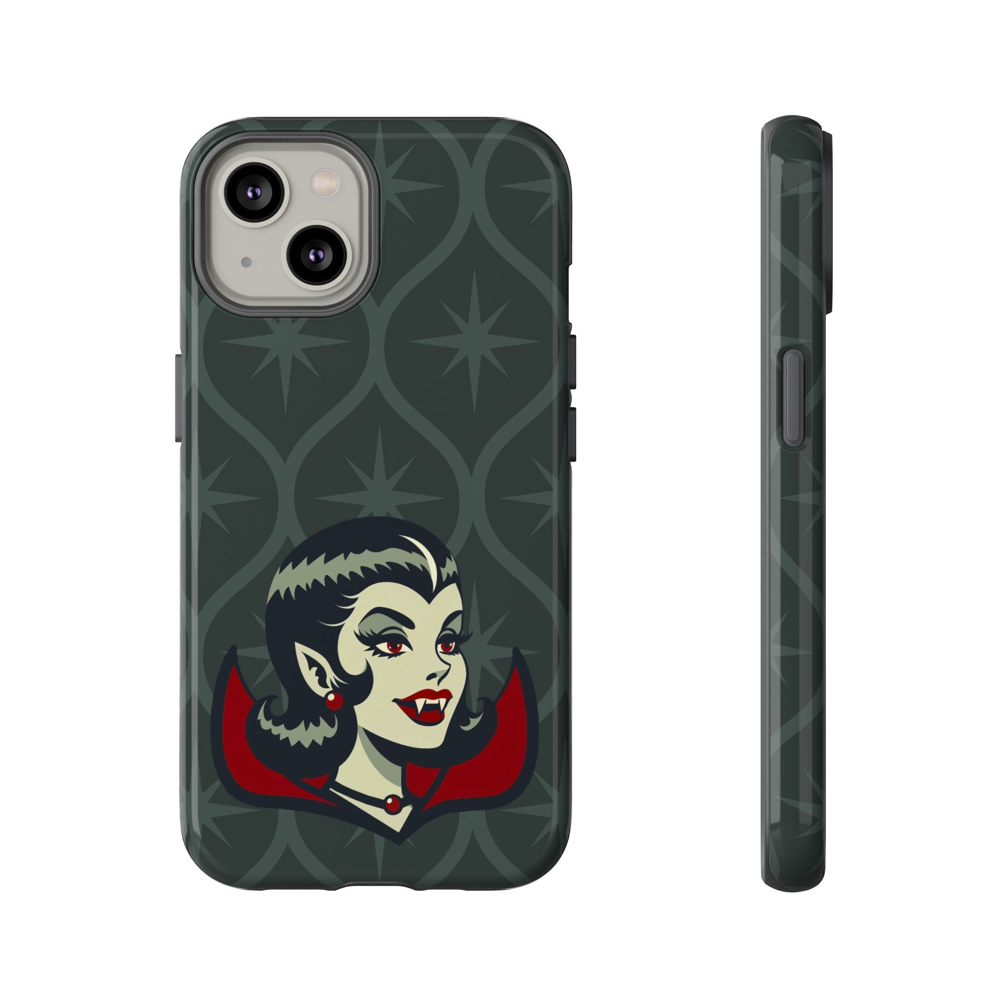 Vampire Dracula Girl Halloween Goth Horror Buff MCM Green Tough Phone Case - Mid Century Modern Gal