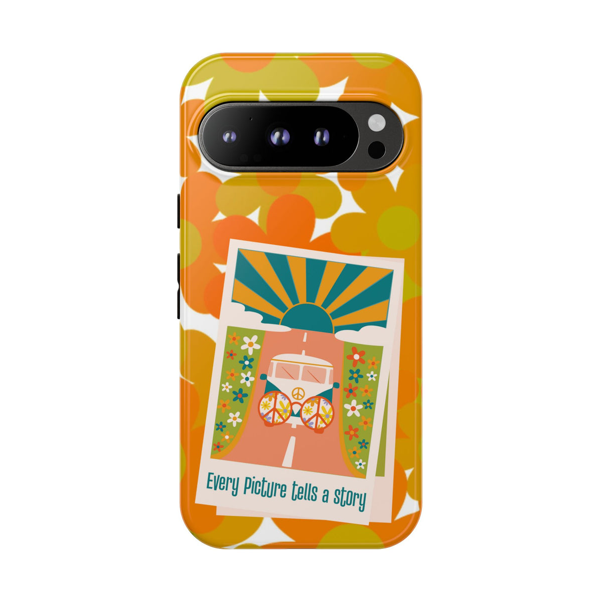 Retro Phone Case, Orange Flower Power, Polaroid Picture, Mod Smart Phone Tough Phone Cases