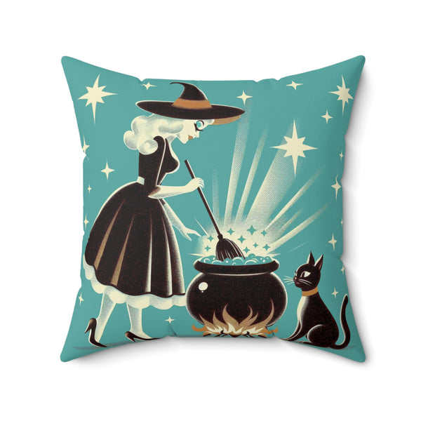 Witch's Brew Mid Century Modern Halloween Gothic Teal Pillow Cover and Insert