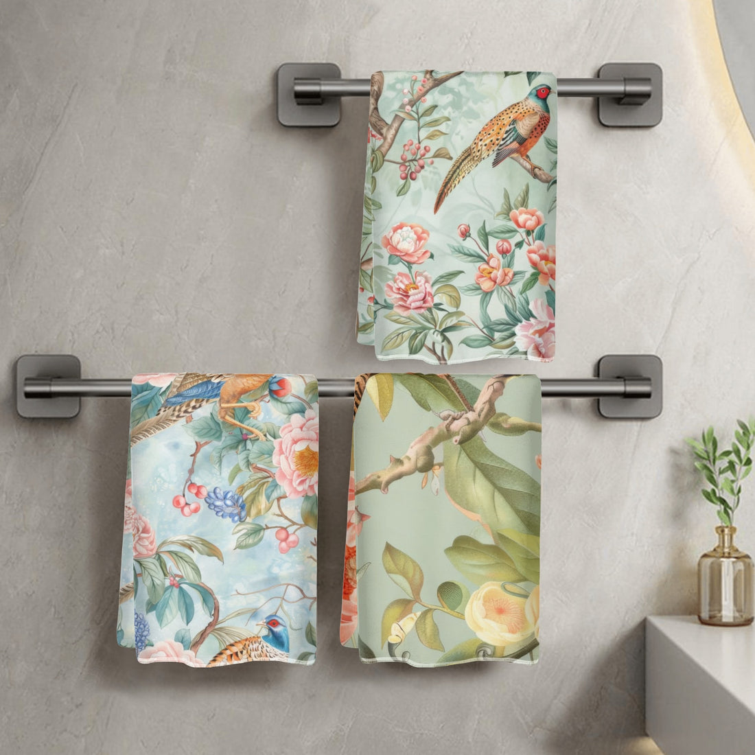 Chinoiserie Bathroom, Kitchen Floral Elegant Handtowels - Mid Century Modern Gal