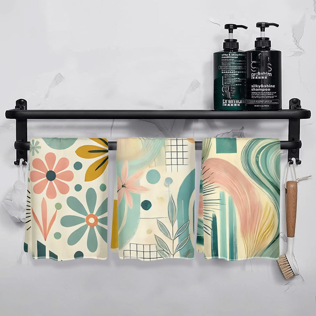 Retro Floral Boho Style Bath, Kitchen Towels 3 Piece Set - Mid Century Modern Gal