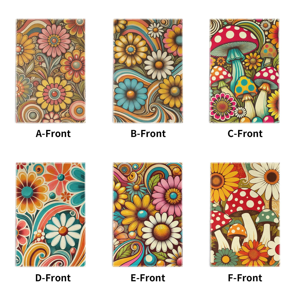 Groovy Mushroom 50s Flower Power Mod Daisy Retro Bathroom, Kitchen Hand Towels Set of 6 - Mid Century Modern Gal